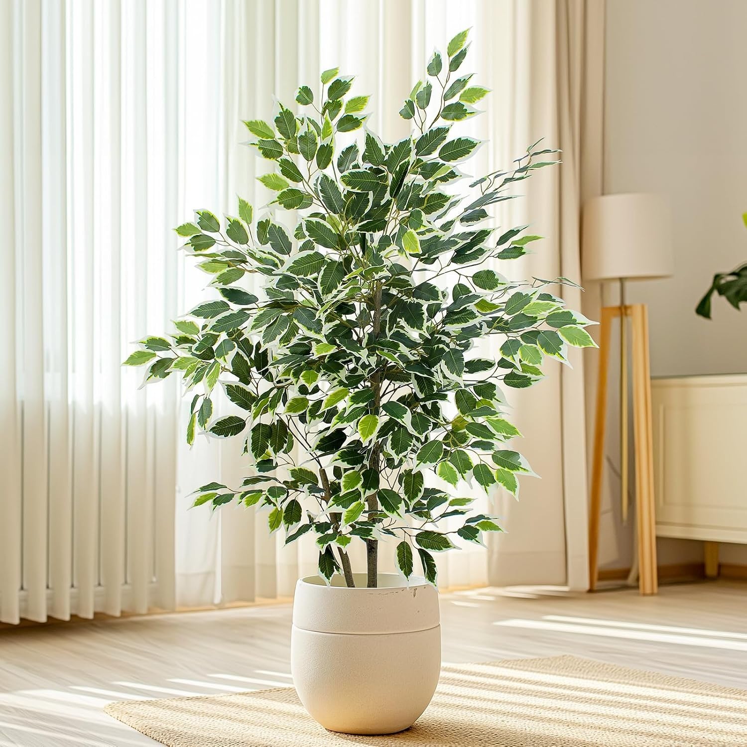 Vibrant Green 4 FT Artificial Ficus Plant in Pot – All-Season Decorative Piece