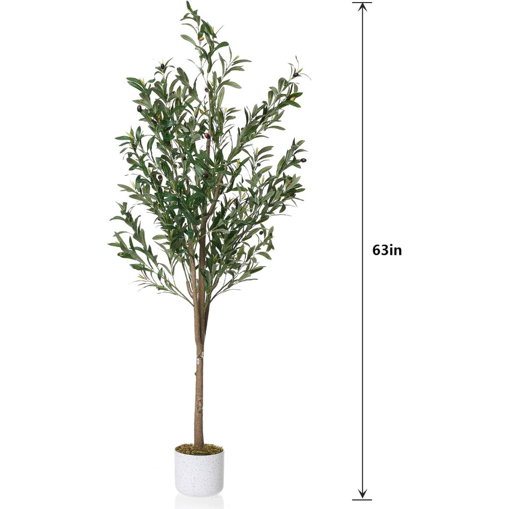 5.2FT Faux Olive Tree 34 Fruits White Planter Indoor for Home Office Patio Decro