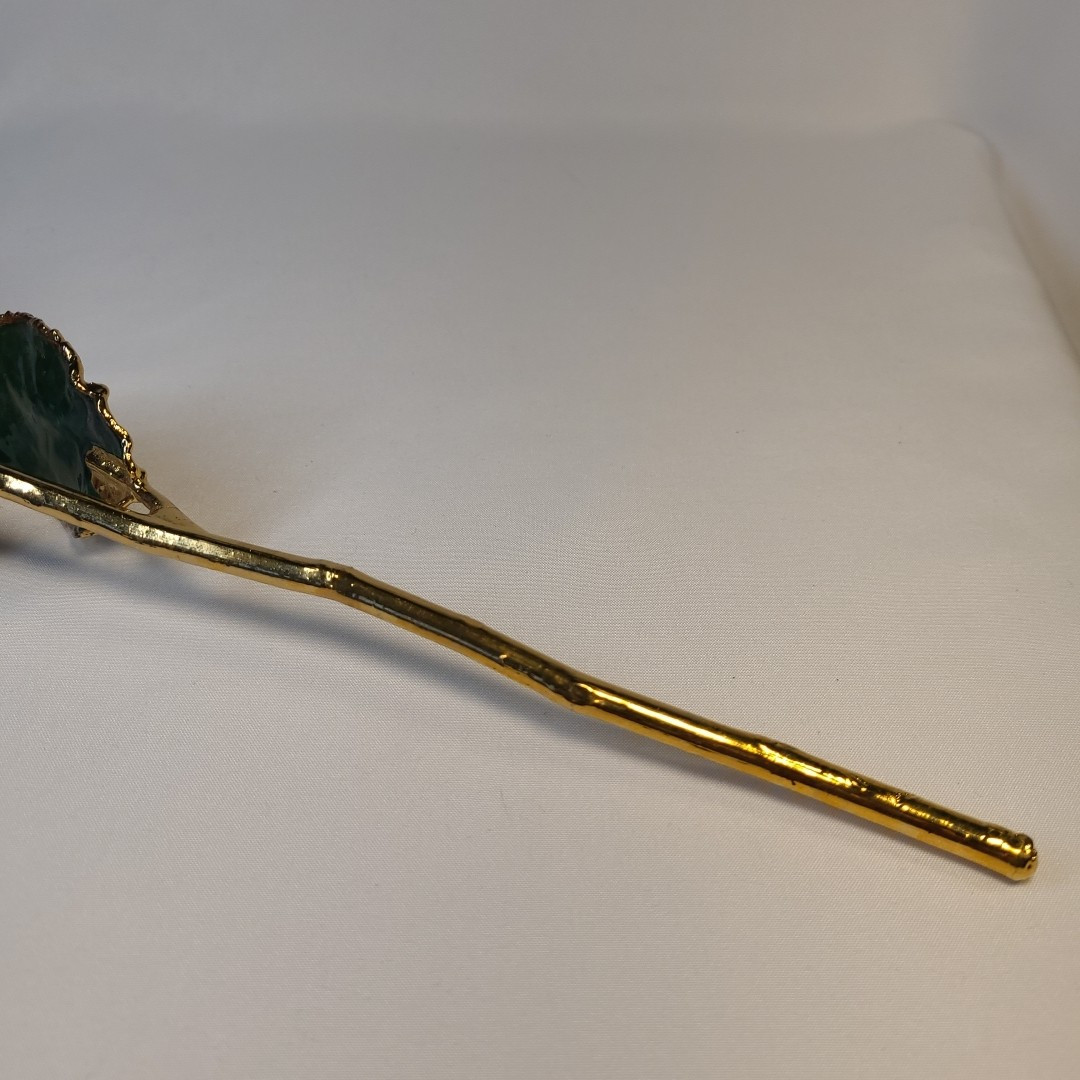 Lacquer Dipped Gold Trim Red Rose 11 in