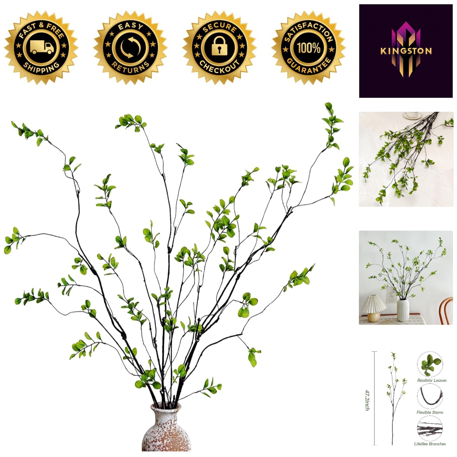 4 Pcs Realistic 47.2 Inch Faux Eucalyptus Stems for Elegant Vase Arrangements
