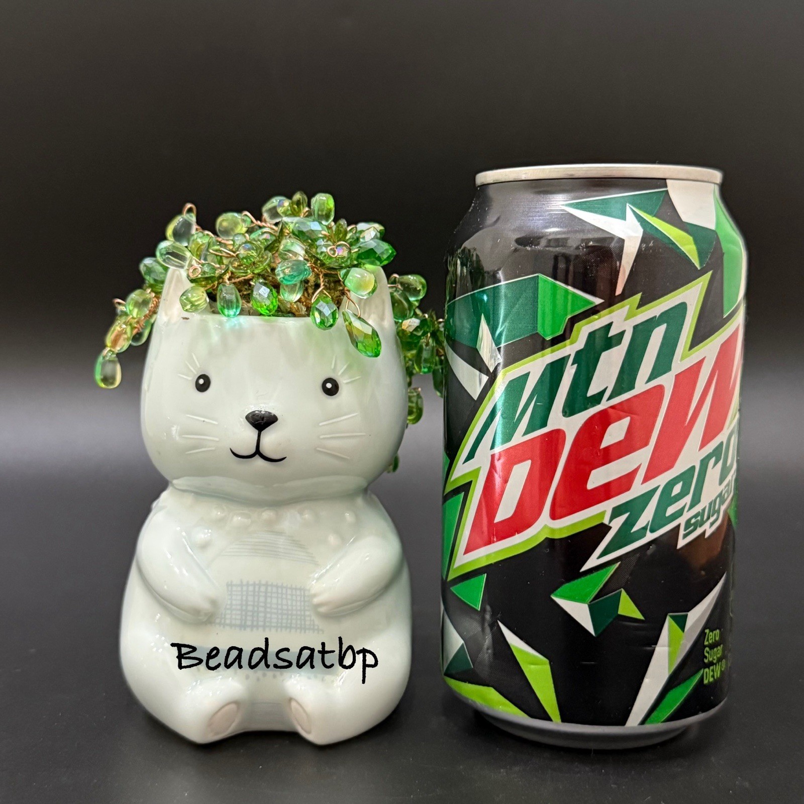 Handmade Beaded Forever Plant Crystal Teardrop Beads 4.5” Ceramic Bear Planter