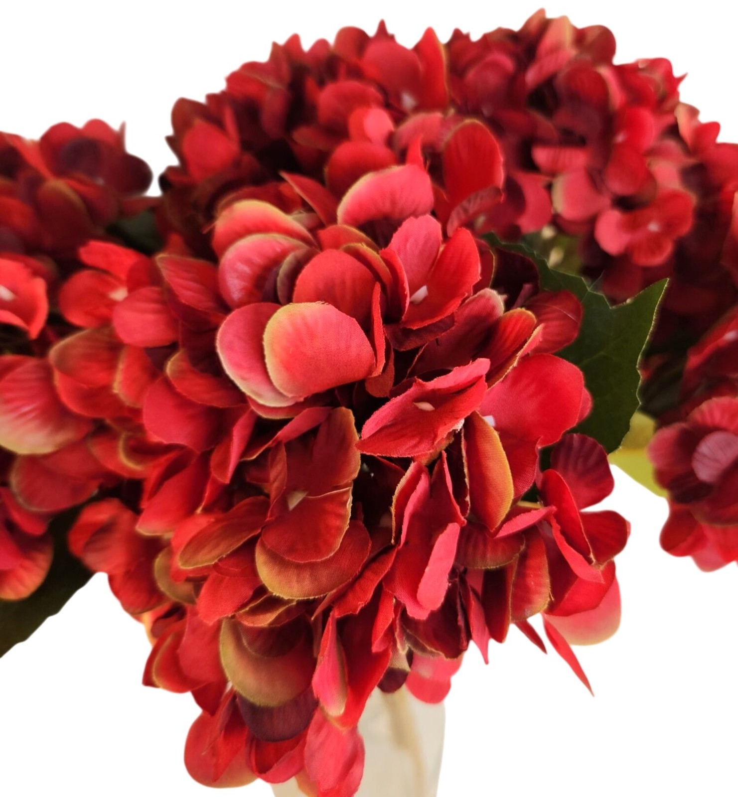 Red Artificial Hydrangea Stem Silk Flower Deep Red Faux Floral Wedding Decor