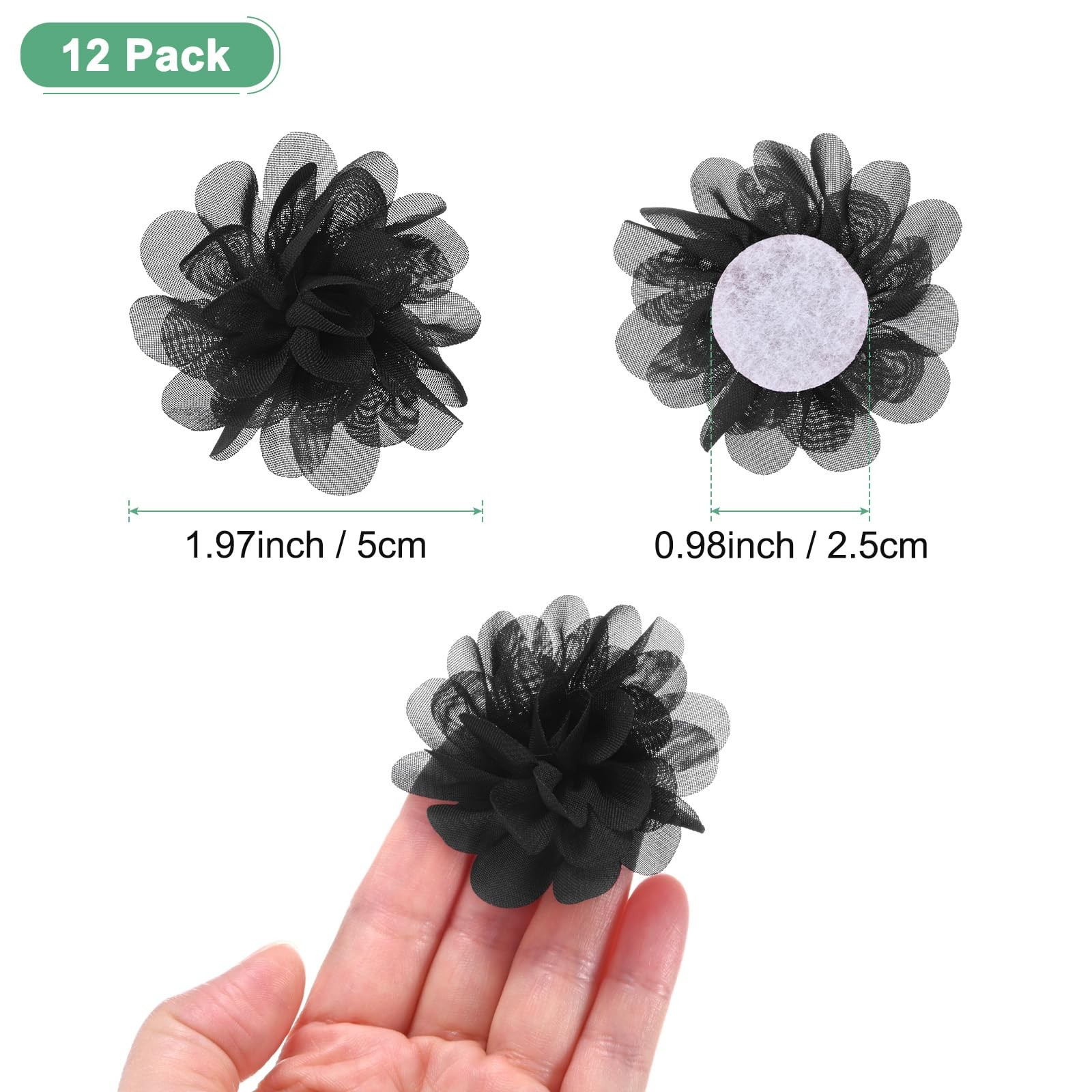 12 Pack Black Chiffon Mesh Fabric Flowers Hair Clips Decor 1.97×1.97 Inch