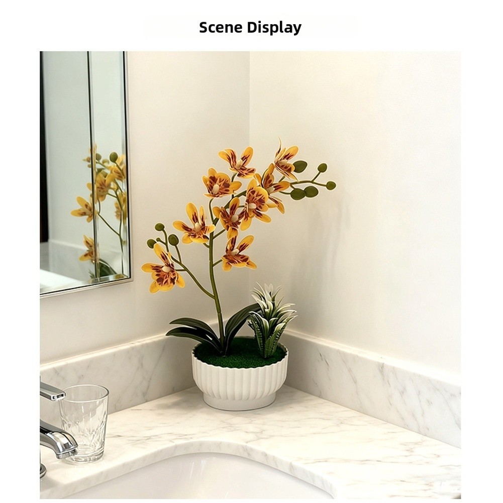 Compact Potted Artificial Orchid 10.5×10.5x27cm for Small Space For home Decor