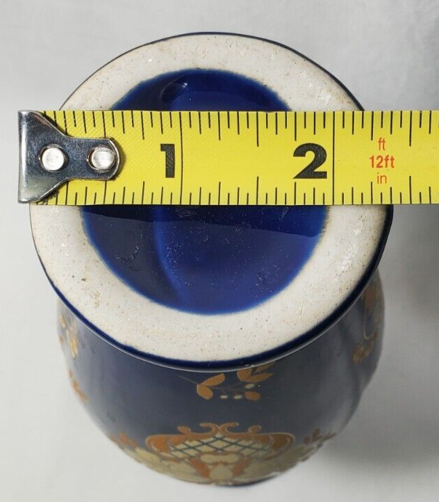 Hand-painted Dark Blue With Gold Floral Porcelain Vase 8″H