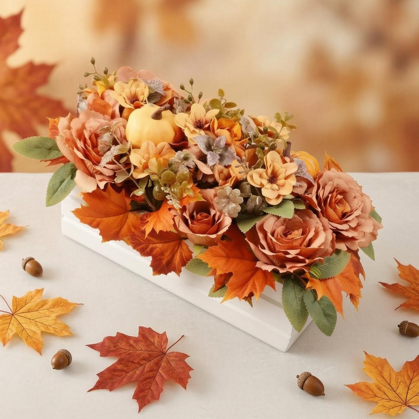 Fall Desktop Centerpiece Mixed Foliage Seasonal Decor Lightweight
