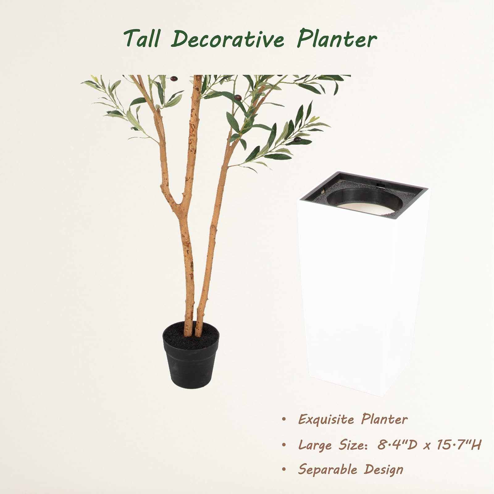 6ft Faux Olive Tree with Multiple Real Wood Trunks & Tall Decorative Planter,…