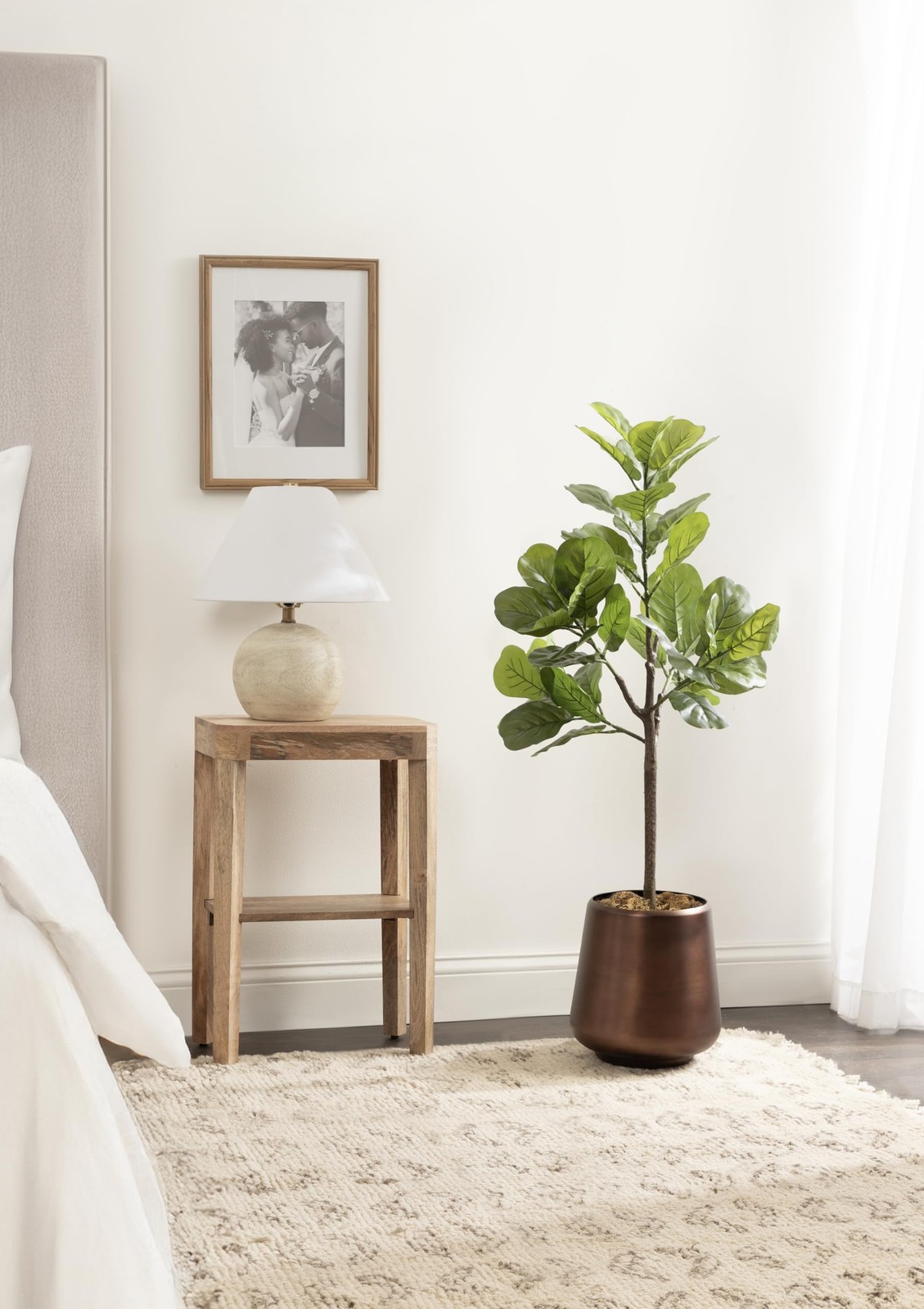 Fidmont Faux Fiddle Fig Tree with Portell Metal Planter Pot, 4 FT, Antique Br…