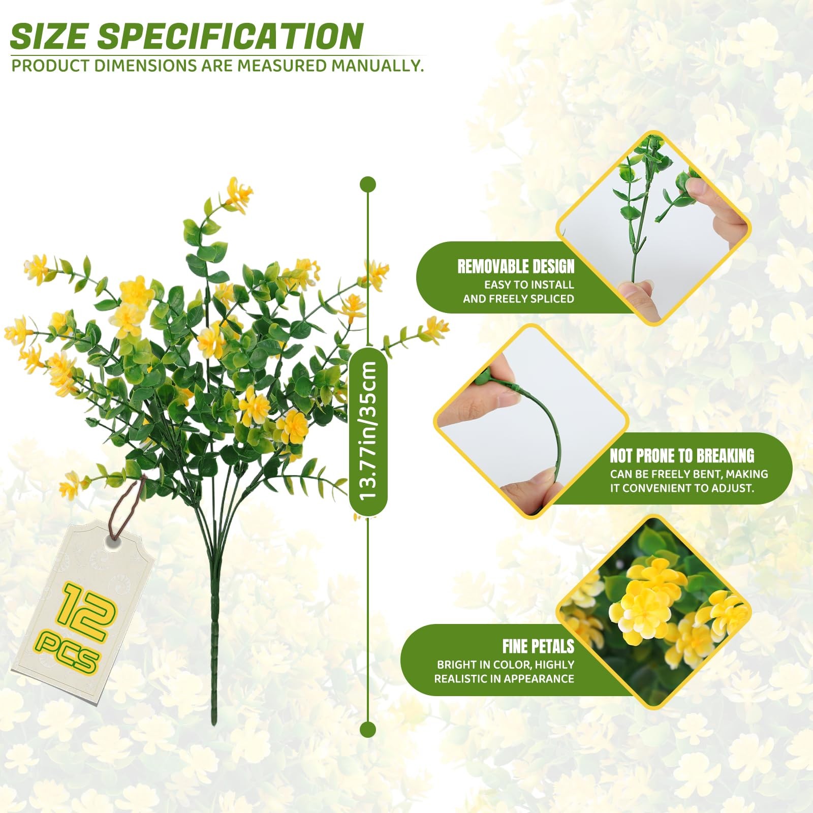 12 Bundles Yellow Artificial Flowers Fake Yellow Flowers UV Outdoor Florals