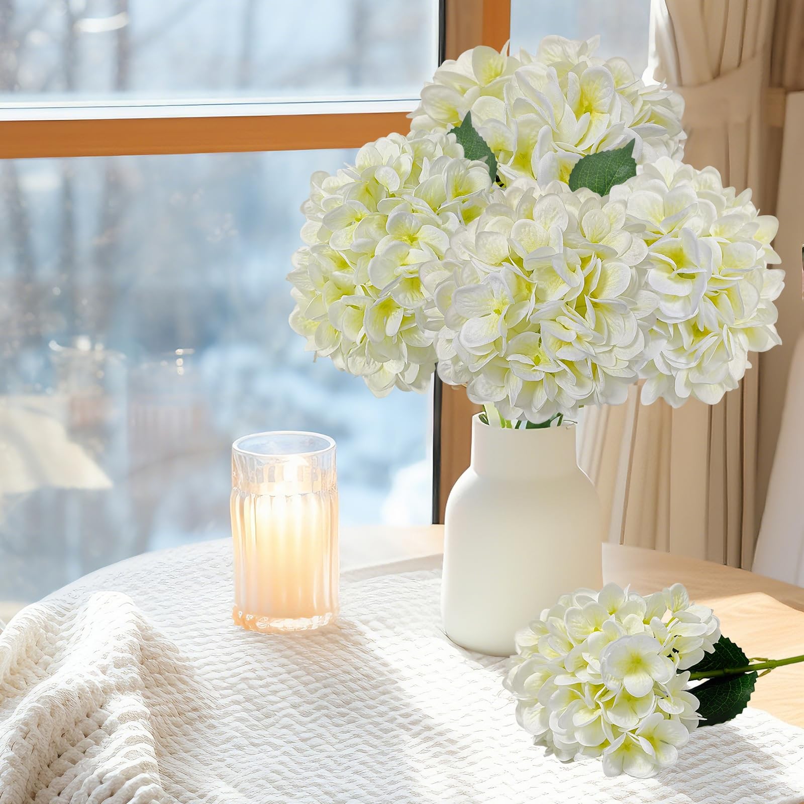4 Pcs Artificial Hydrangea Flowers, Real Touch Silk Hydrangeas with Stems, Fa…
