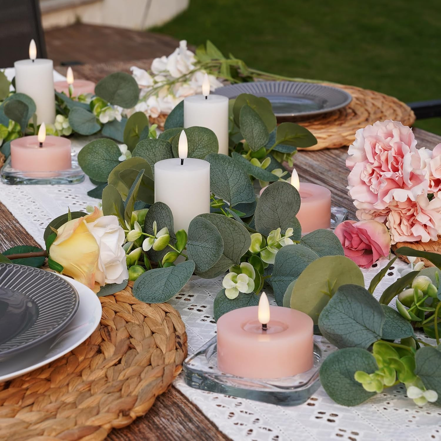 4pcs Artificial Eucalyptus Leaves Candle Rings, Wreaths of Pillar Candles for We