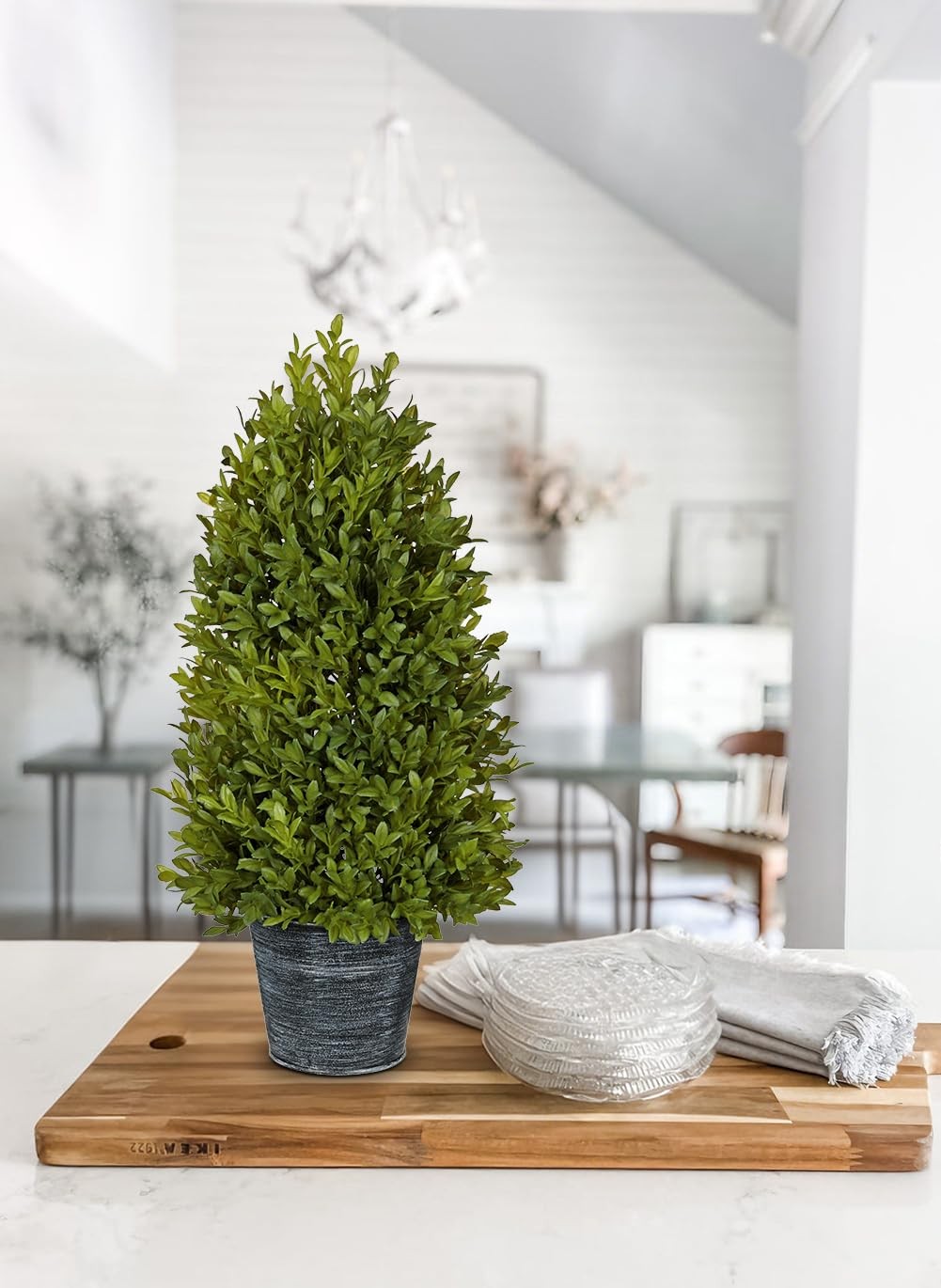 Artificial Boxwood Cone Topiary Tree, 18″ Small Fake Plant Faux Potted Plant …