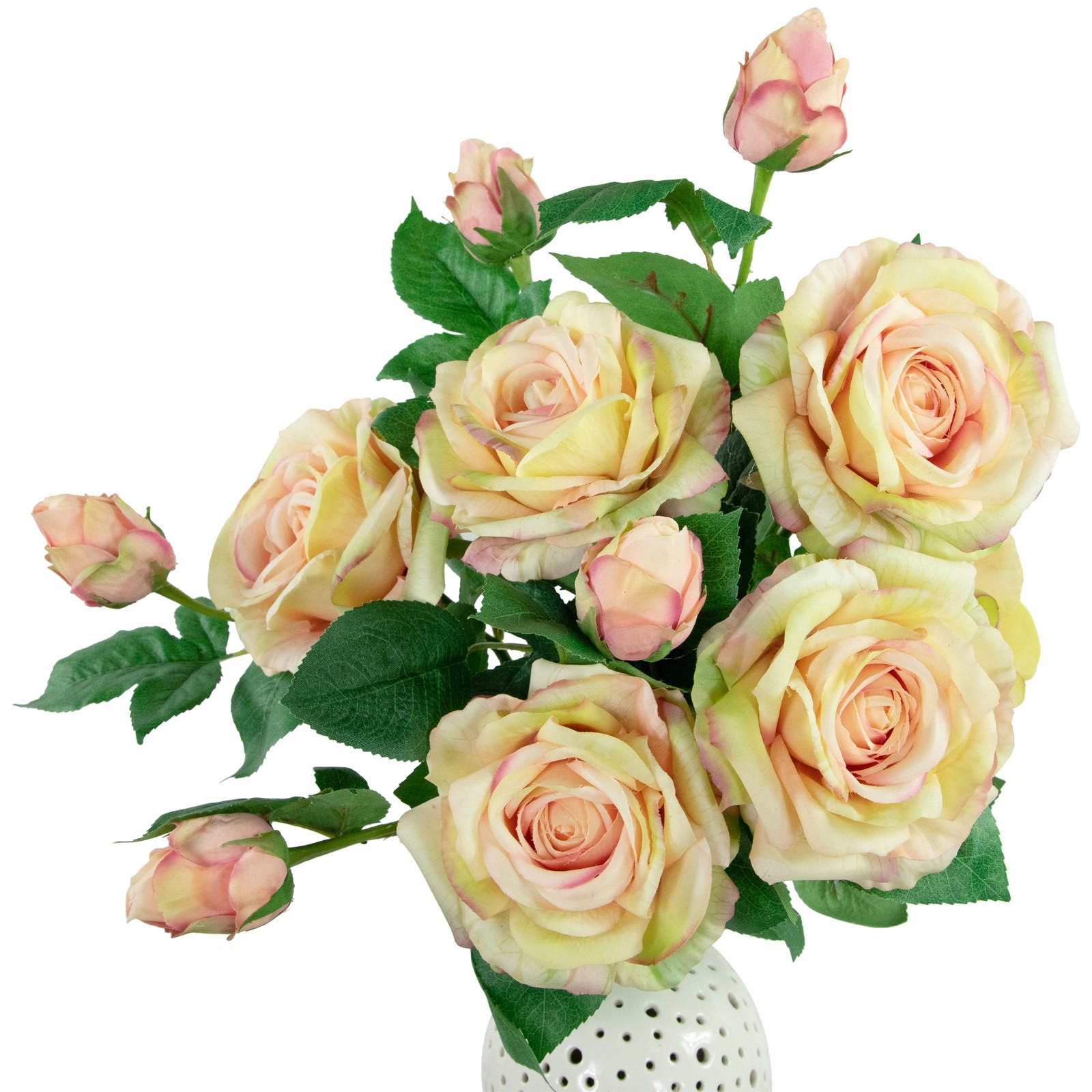 Northlight Real Touch™ Cream and Pink Artificial Rose Stems, Set of 6 – 26″