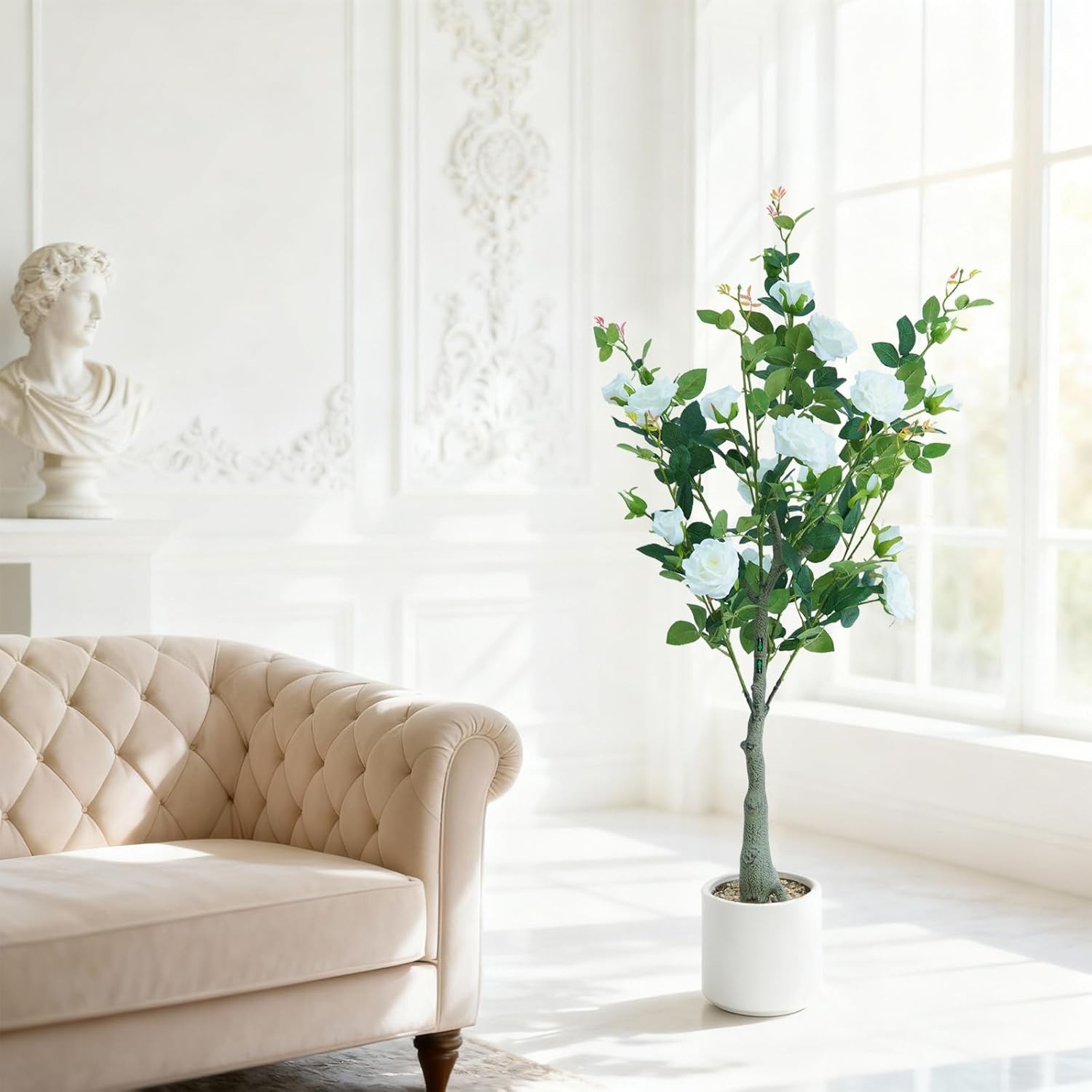 2-Pack 1.2m Artificial Rose Blossom Trees with Green Leaves for Indoor/Outdoor