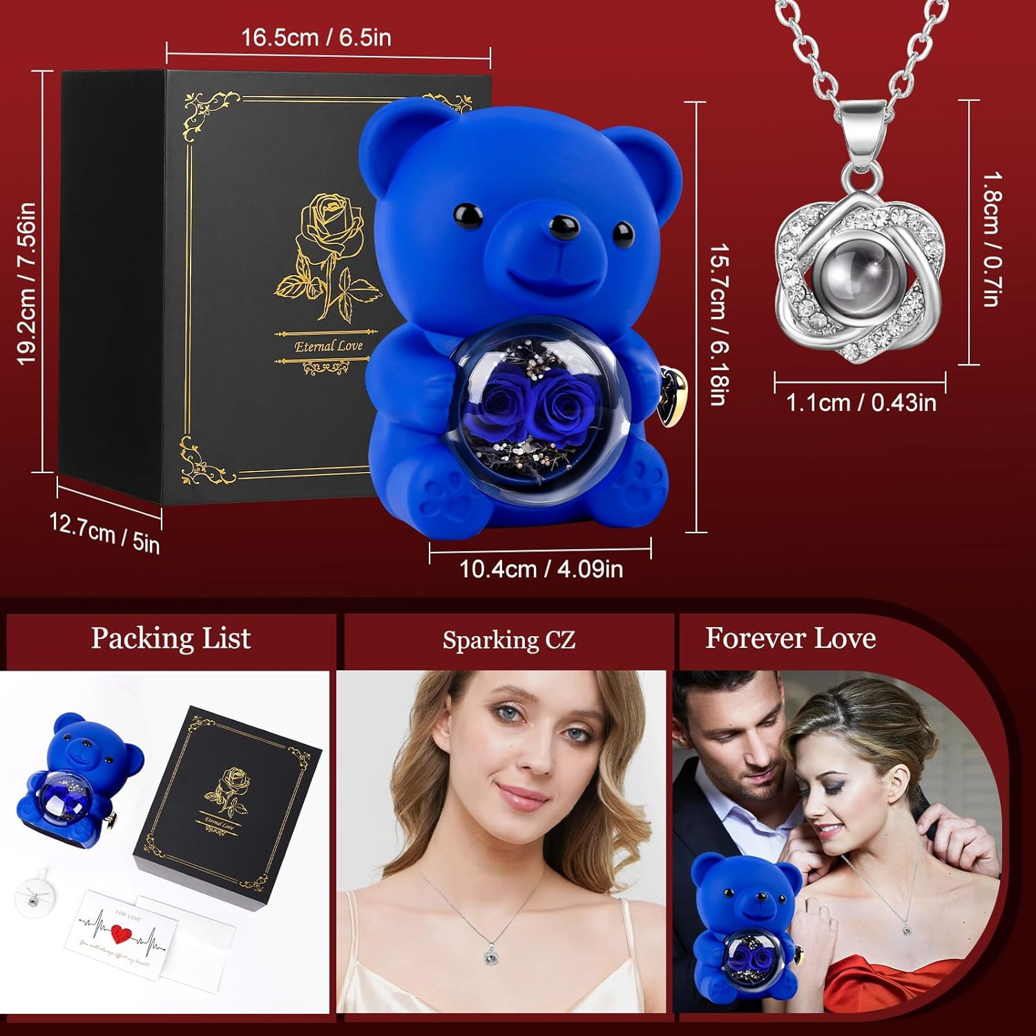 Cute Bear Teddy with Preserved Rose Gift Box, Romantic Rose Flower Bear Teddy Ne