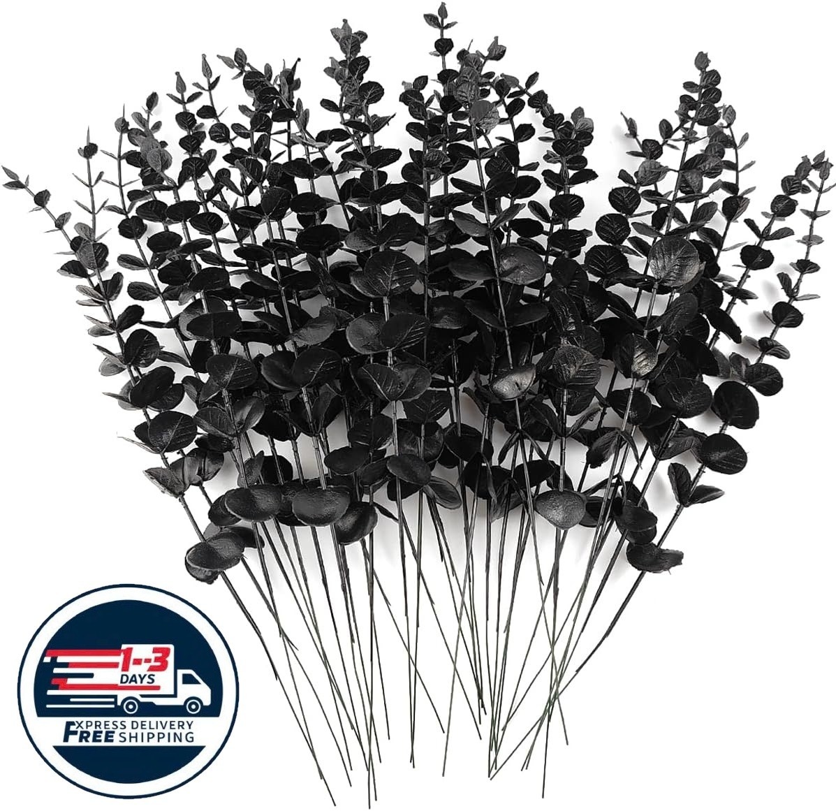 14 piezas de tallos de eucalipto negro de 38 cm (15 pulgadas), hojas artificiale