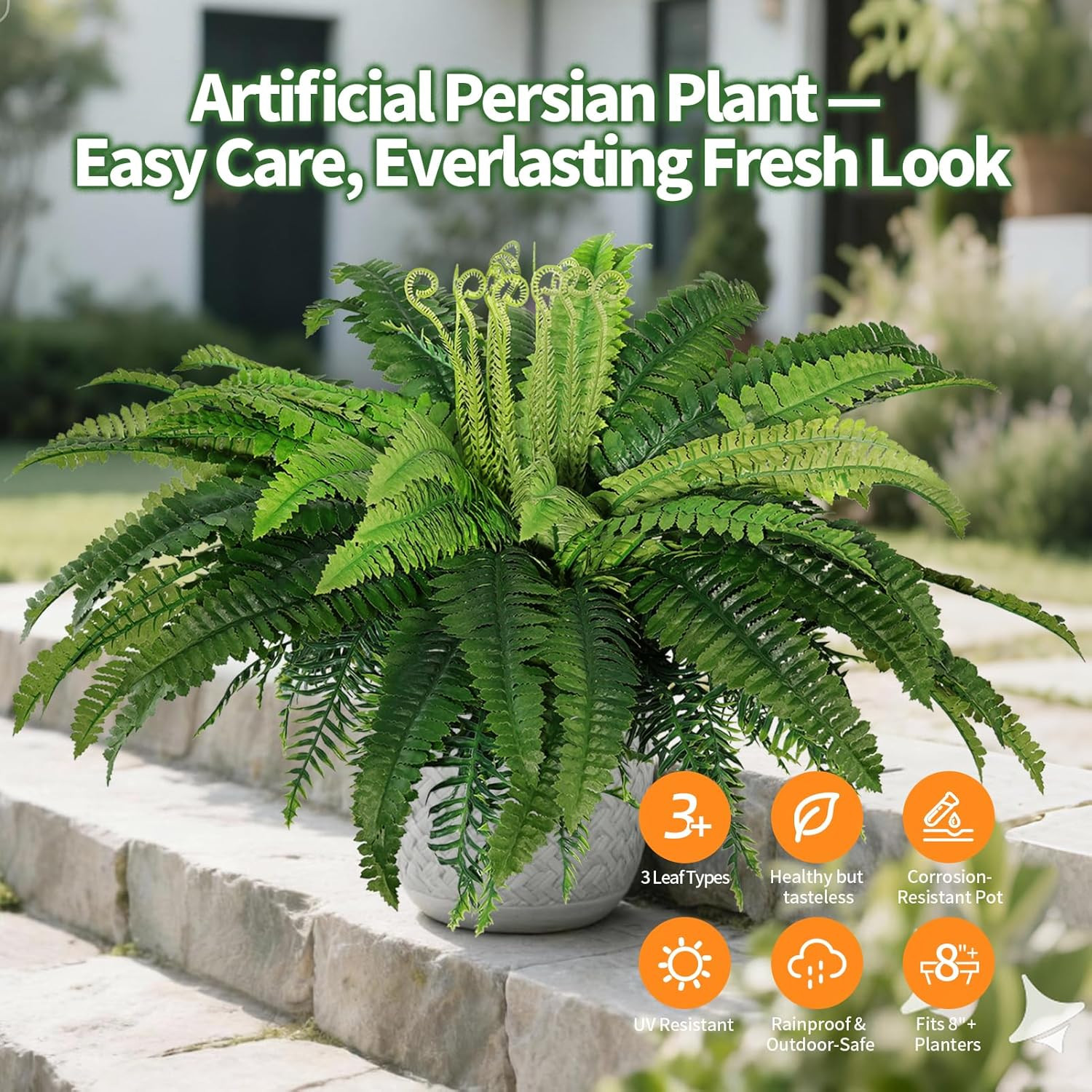 Lifelike Artificial Boston Fern Bush for Home and Office Decor (2-Pack)