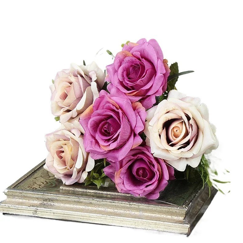 High-quality Silk Orange Rose Artificial Flowers for Wedding Decoration, Big and