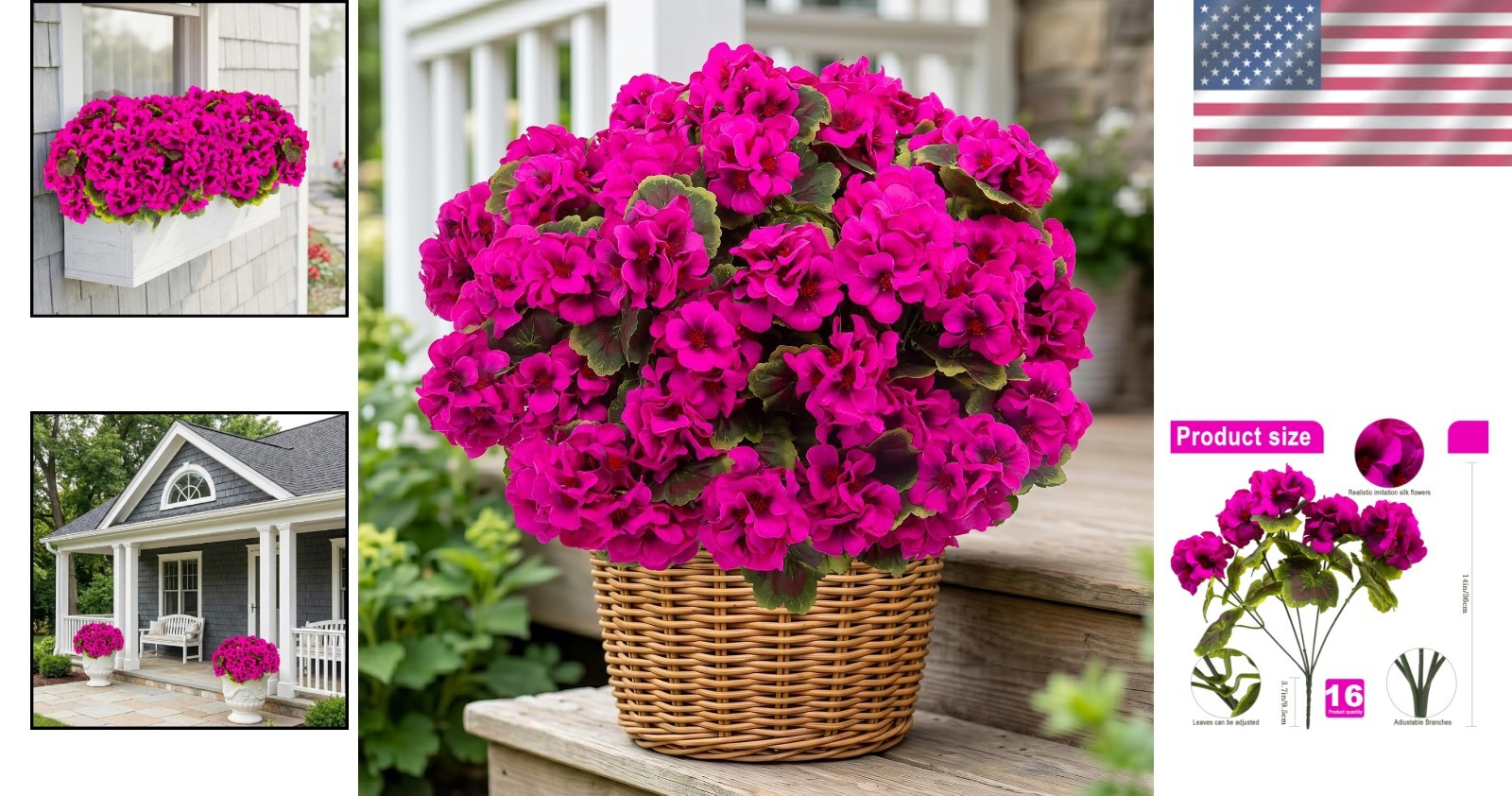 Realistic 16 Pcs Silk Geraniums for Indoor Outdoor Decoration – Rose Red Charm