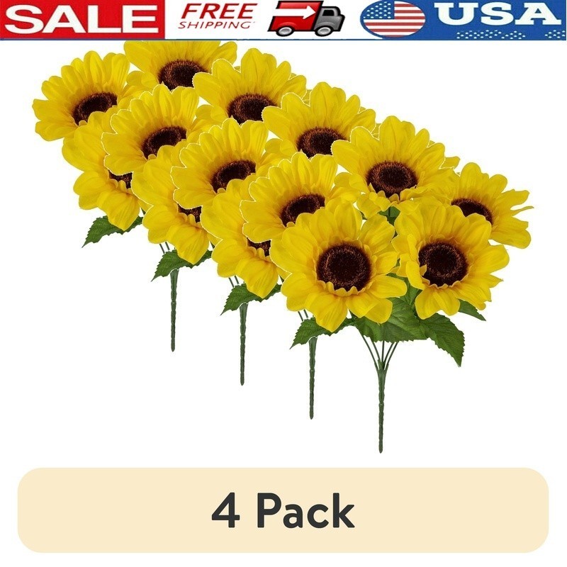 Artificial Sunflower Picks 4 Pack Indoor Floral Decor Centerpieces Arrangement