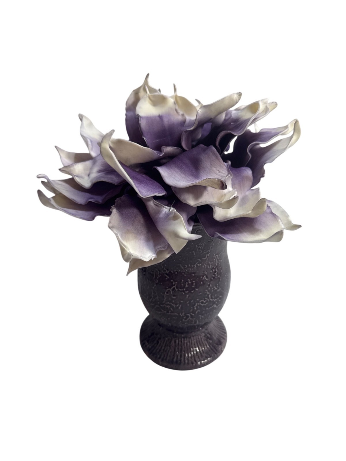 Purple White Artificial Calla Lily Petals In Textured Ceramic Vase Centerpiece D