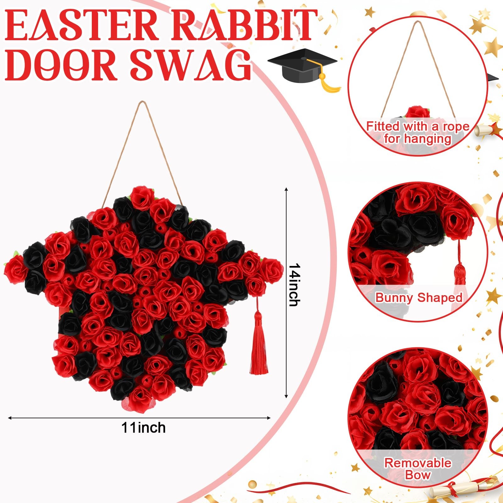 Graduation Wreath for Door Red and Black Graduation Decoration 2026 Floral Wr…
