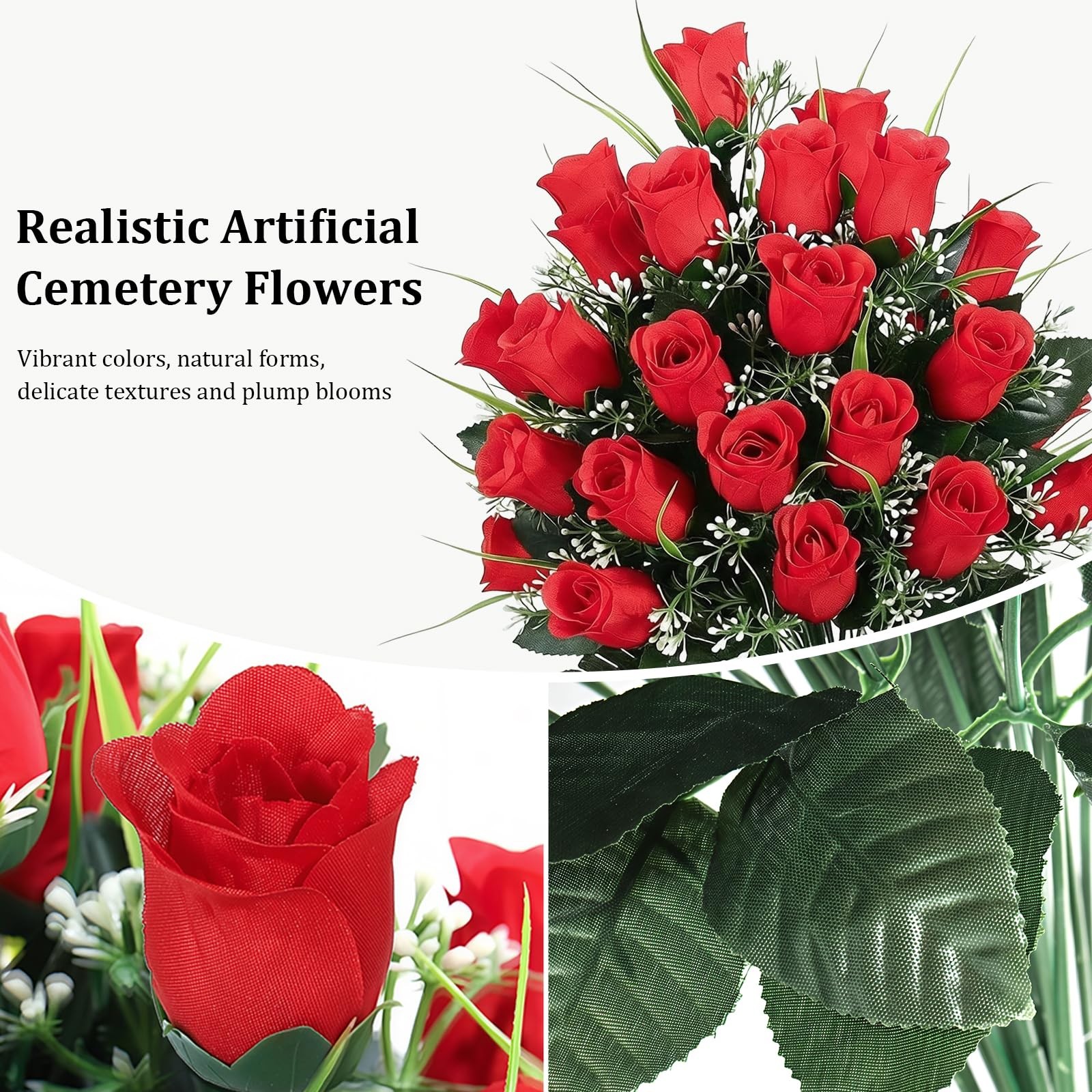 Lewondr Artificial Cemetery Flowers with Vase, 2 Sets Outdoor Grave Decoratio…