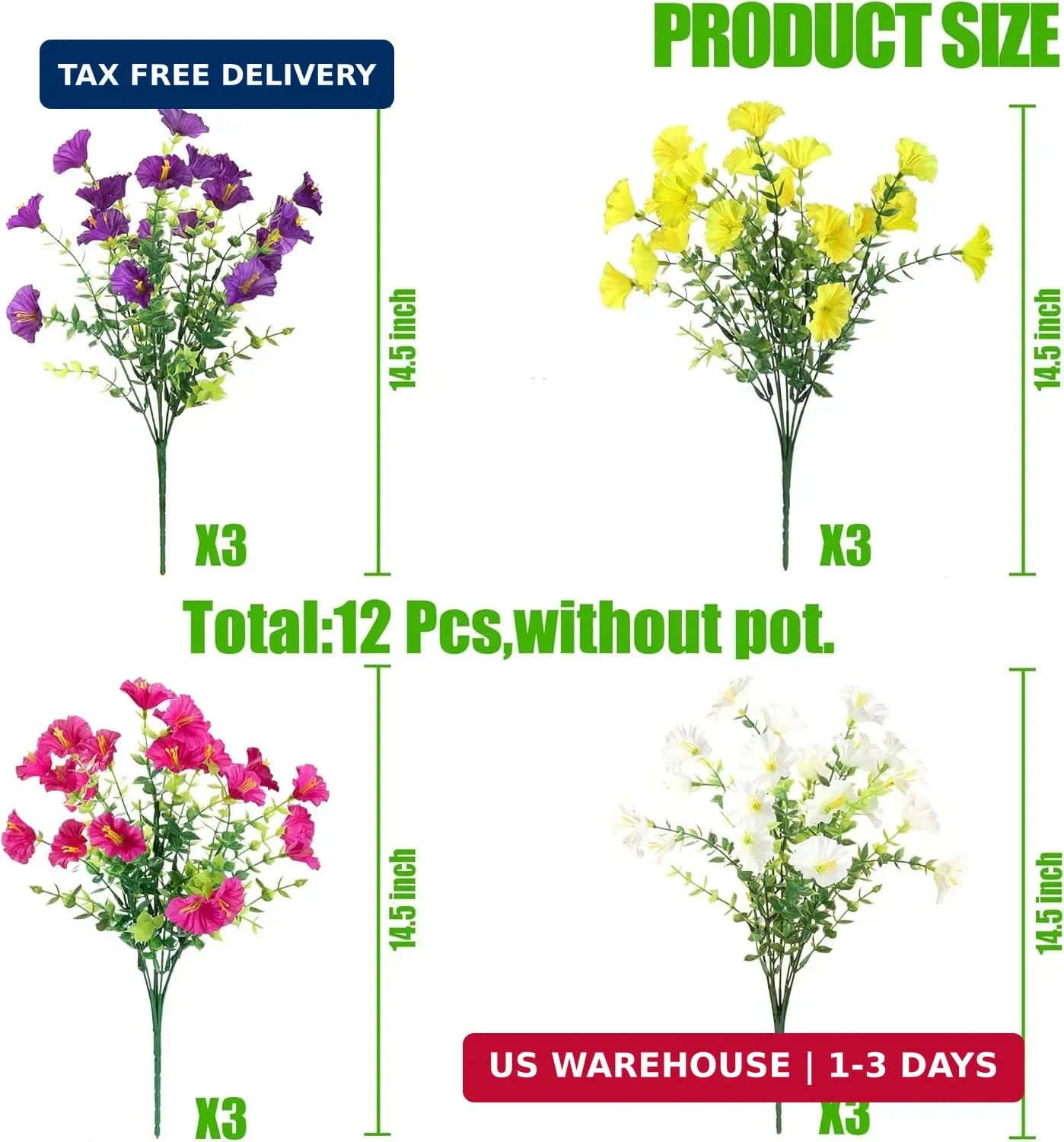 Artificial Flowers for Outdoors 12 Bundles Realistic Faux Plants UV Resistant Fa