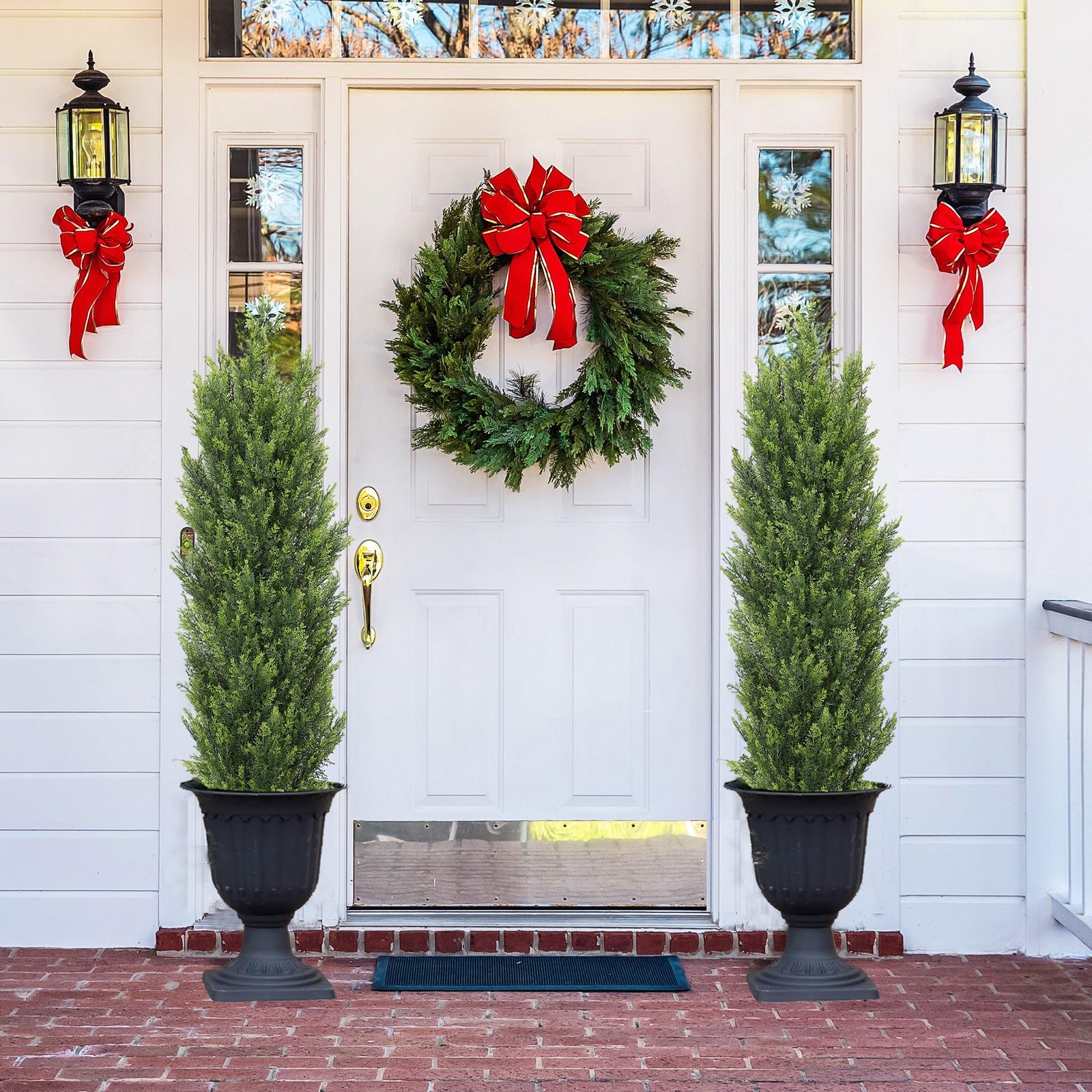 THE BLOOM TIMES 4ft Cedar Topiary Trees – Artificial Outdoor Fake Potted Plants,