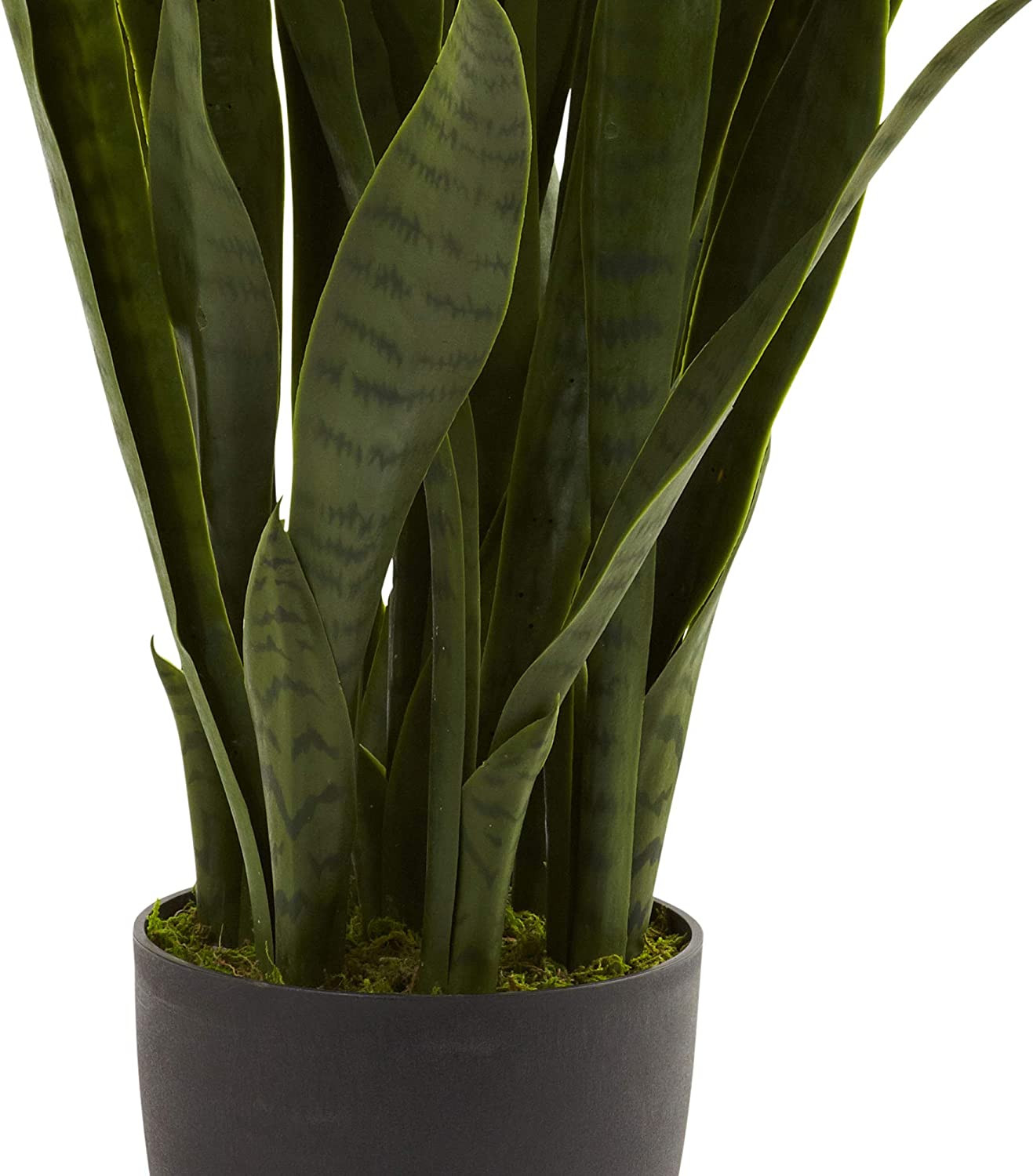 35In Artificial Snake Plant, Sansevieria Faux Greenery with Black Planter for In
