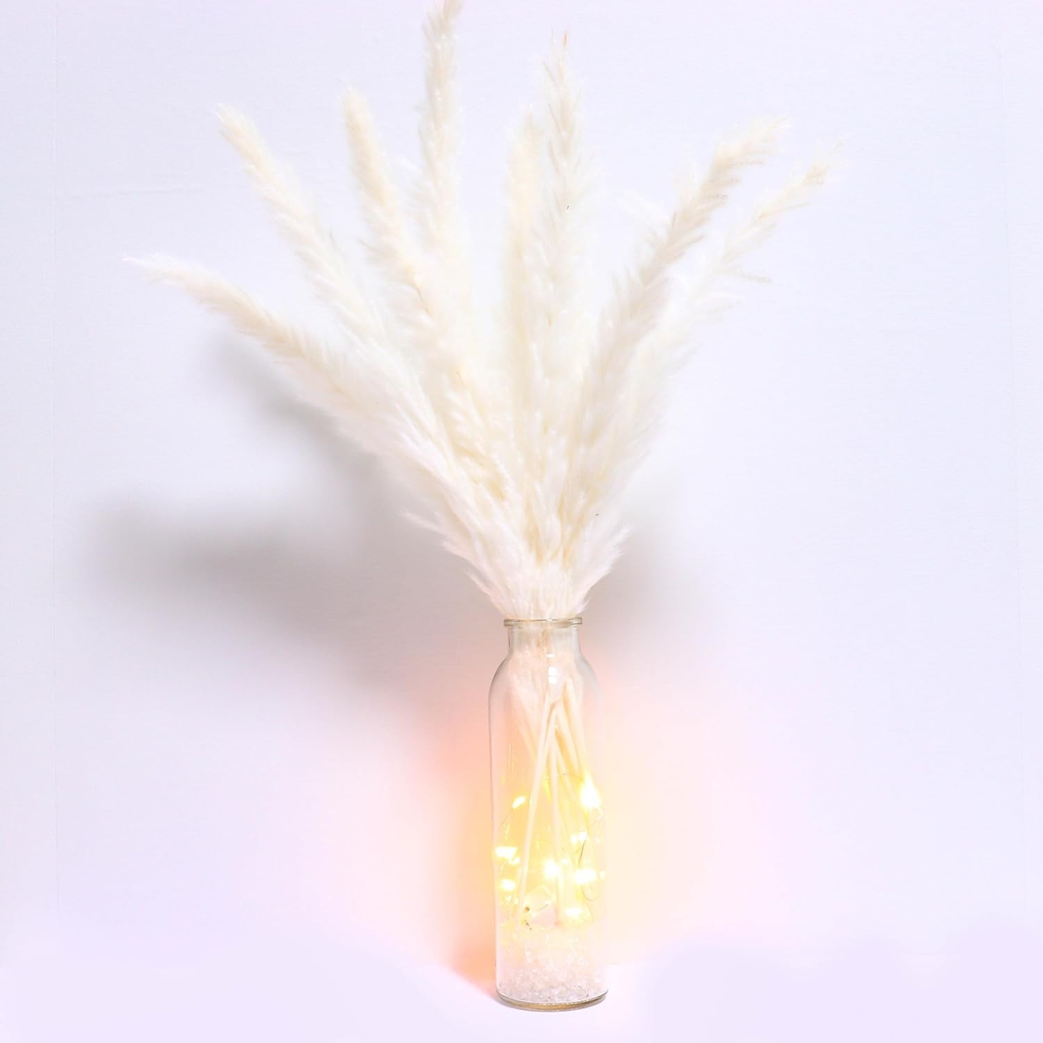 Versatile Pampas Grass Decor with LED Lights & Glass Vase for Stunning Homes