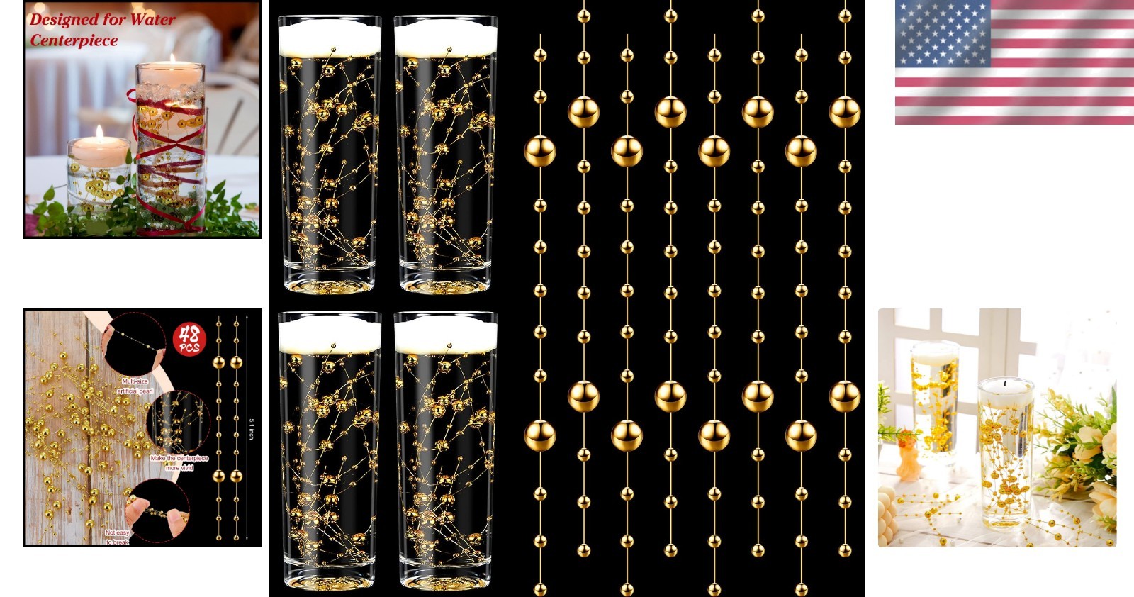 48 Pcs Gold Artificial Pearls – Perfect for Floating Candle Decor & Crafting