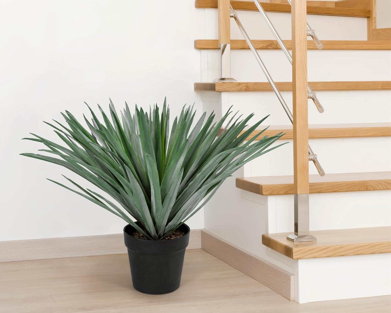 27″ Tall Artificial Agave Plant in Black Pot with Real Stone Pebbles