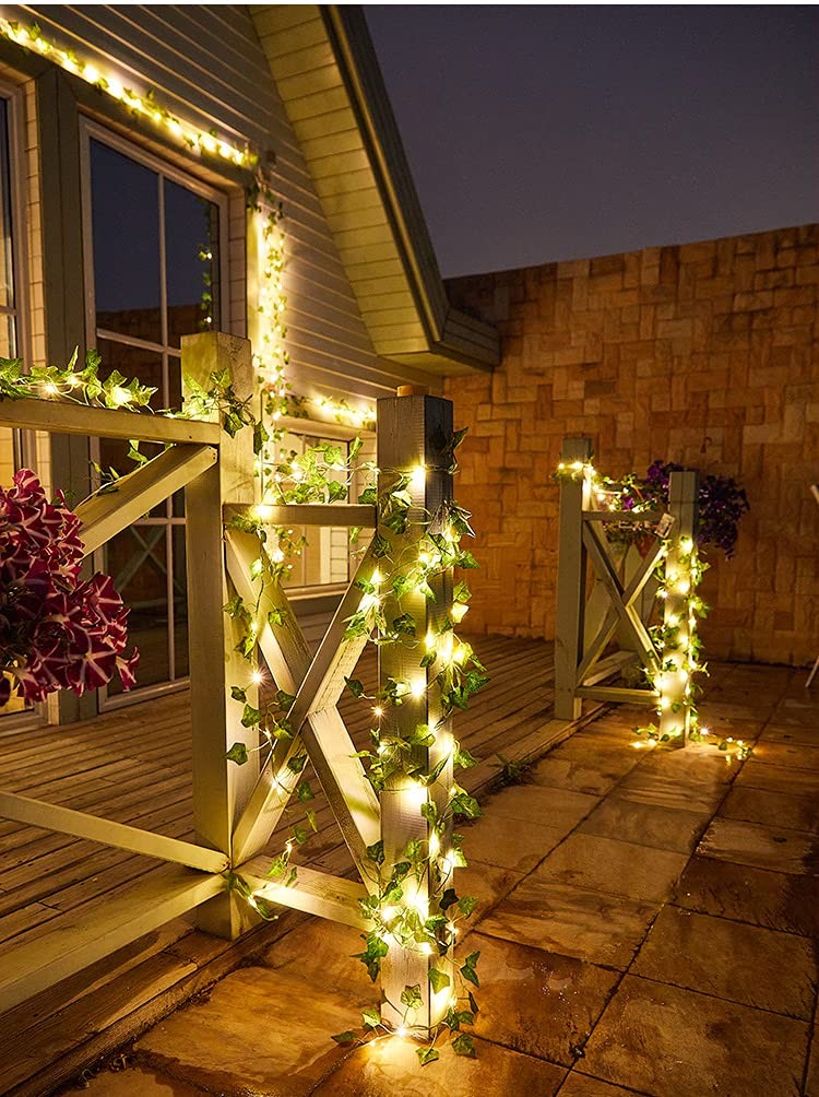2 × 43 Feet Fake Vines with 260 LED Solar Outdoor String Lights, Hanging Fake…