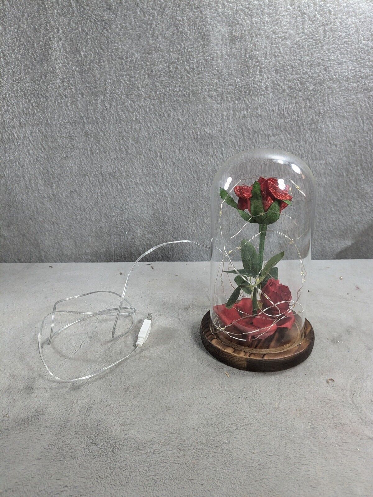 Forever Rose Flower in Dome Glass Fairy LED Light Valentine’s Day Birthday Gift
