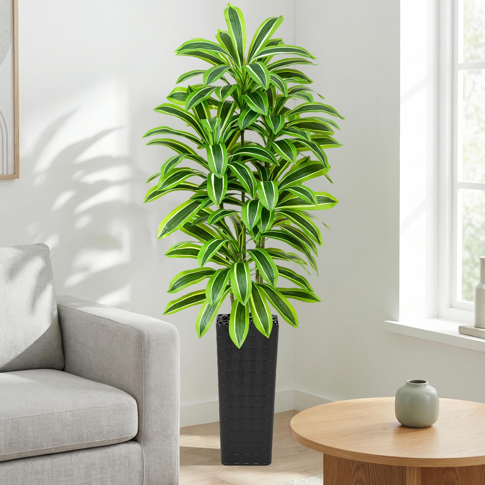 Artificial Dracaena Tree：7FT Faux Silk Tropical Yucca Floor Trees Realistic F…