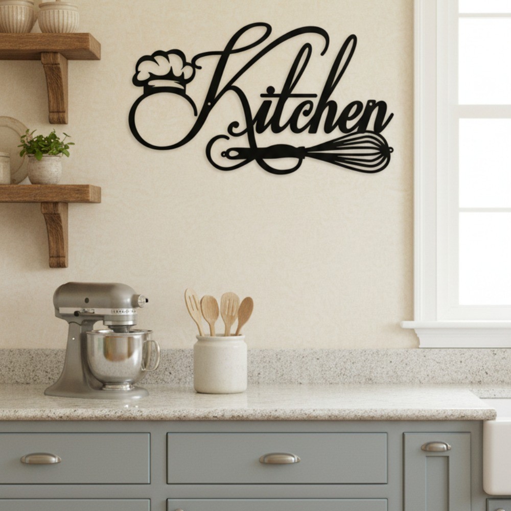 Rustic Farmhouse Metal Kitchen Sign Decorative Pediment Wall Art for Room Decor