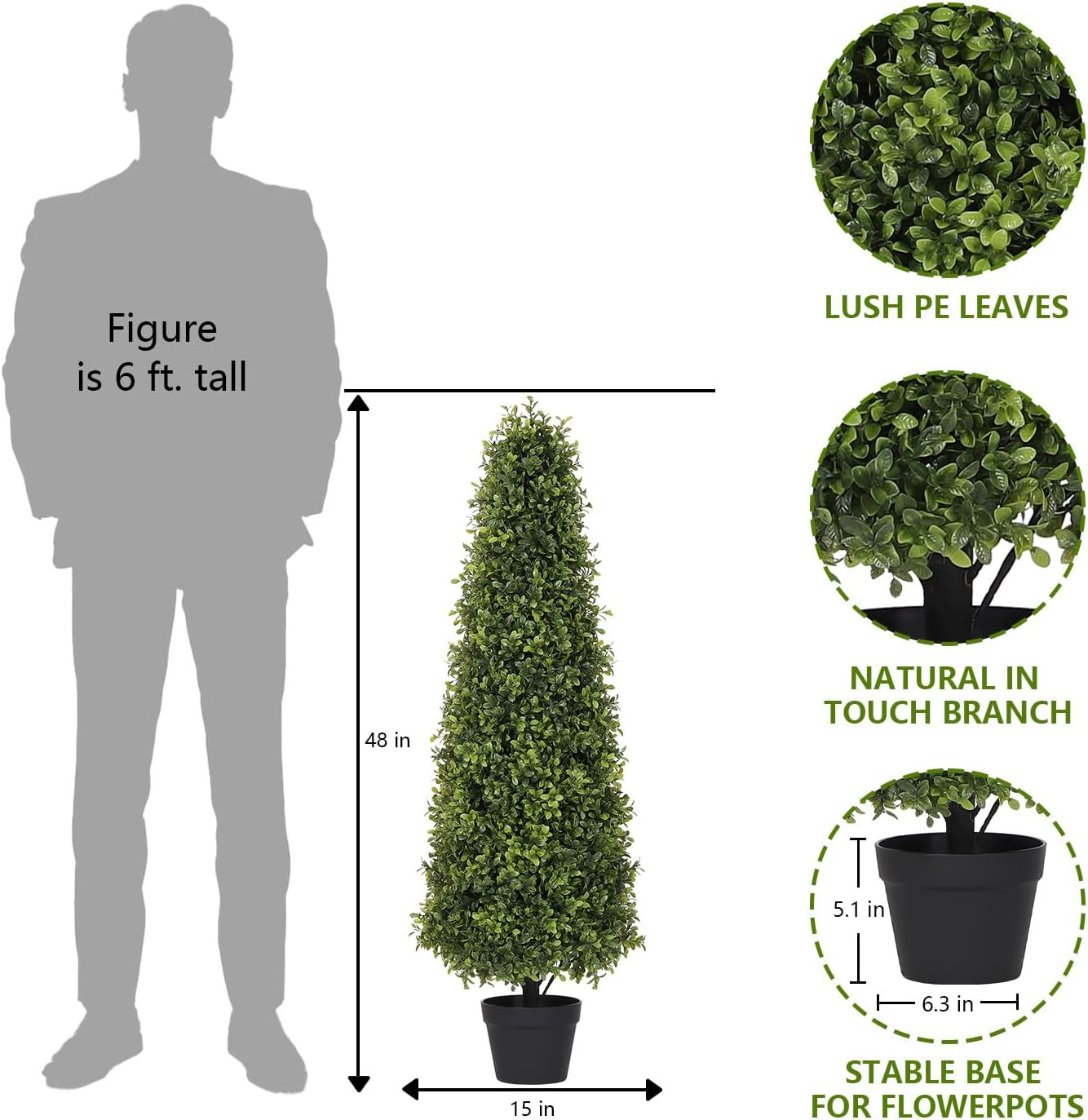 Set of 2 UV Resistant 4Ft Artificial Boxwood Topiary Trees for Outdoor Decor