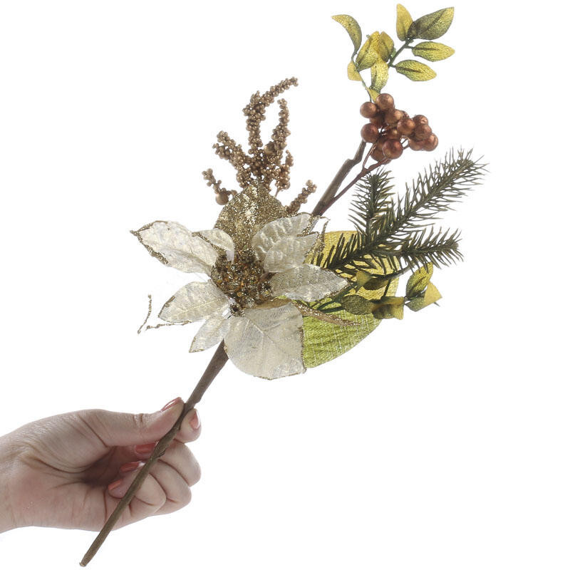 Set of 6 Assorted 15″ Glittery Poinsettia with Artificial Pine Sprays