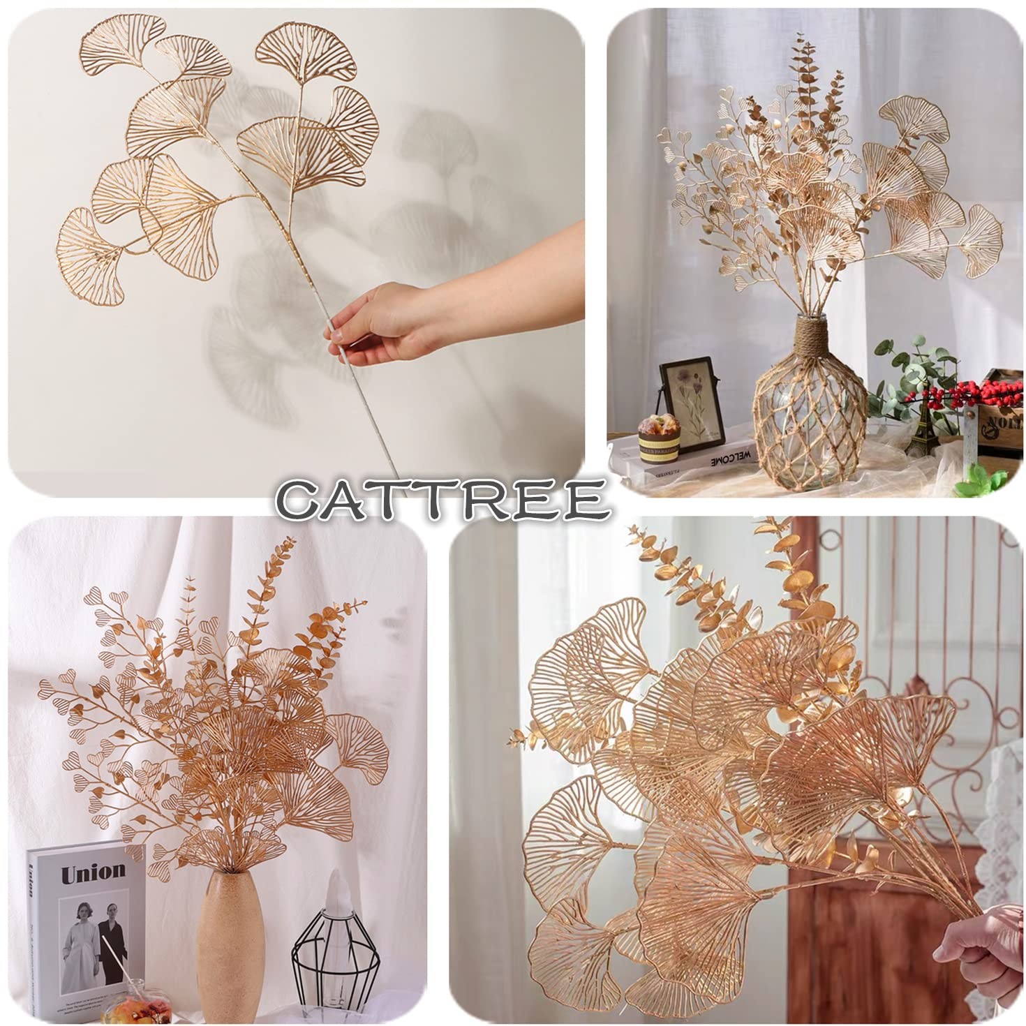 Christmas Artificial Plants 26″ Ginkgo Apricot Leaves Table Centerpiece 2 PK