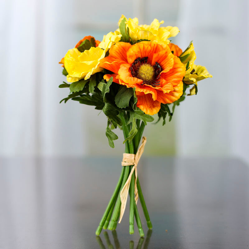 Set of 2 Artificial Yellow and Orange Anemone Silk Flower 8-1/2″ Bundles