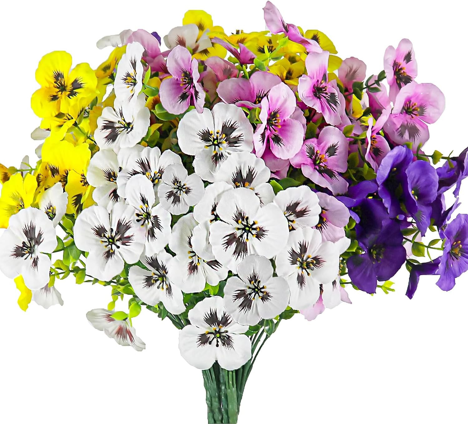 Artificial Fake Pansy Flowers for Outdoor, UV Resistant Faux Silk Pansies Spring