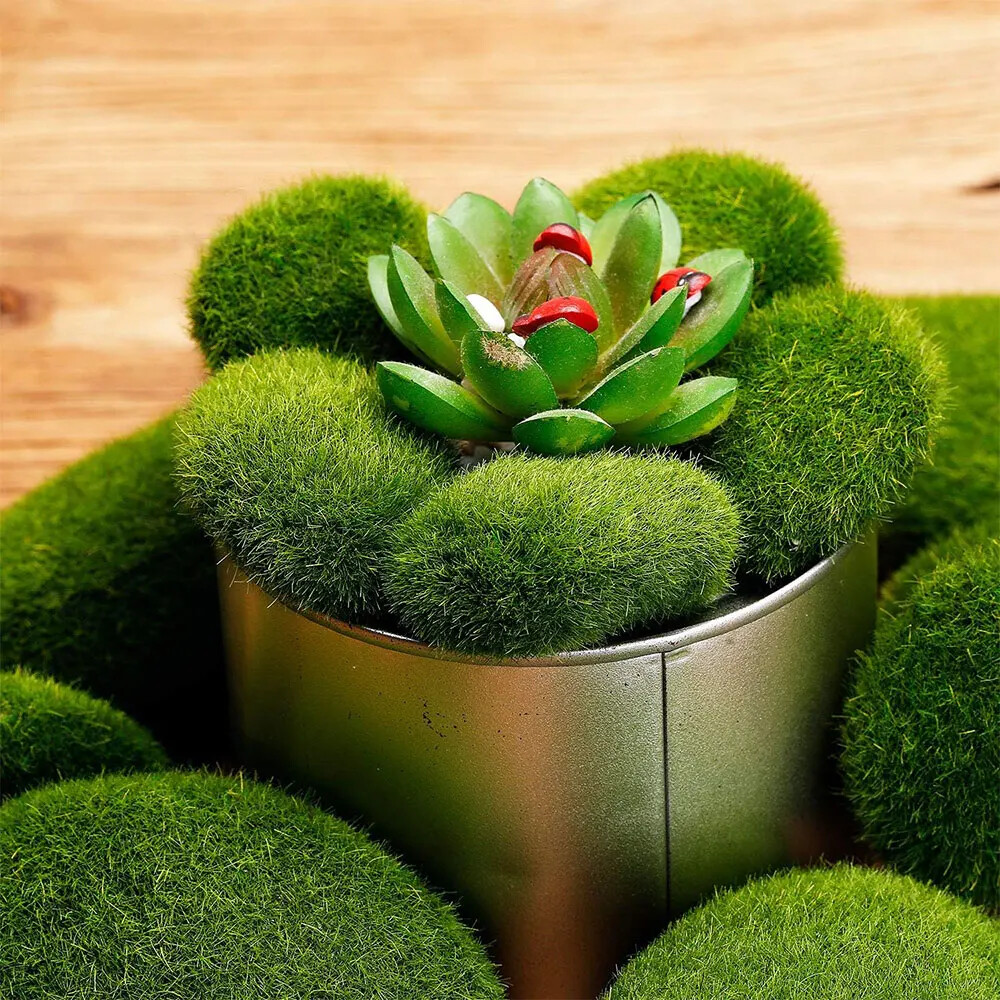 New 10PCS/set 4 Sizes Artificial Moss Rocks Decorative Green Balls For Gardens