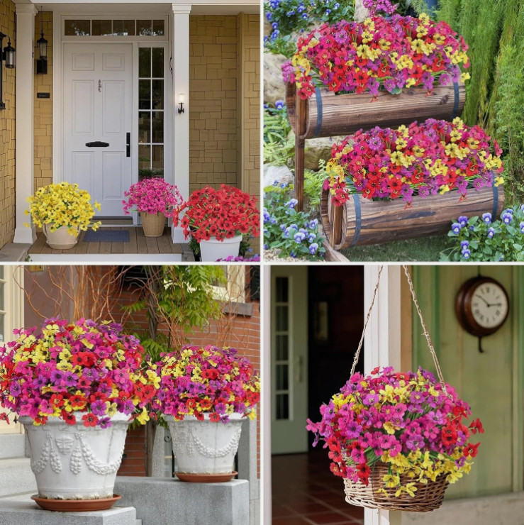 Value-12 Bundles Artificial Flowers for Outdoors 4 Colors Fake Flowers UV Resist