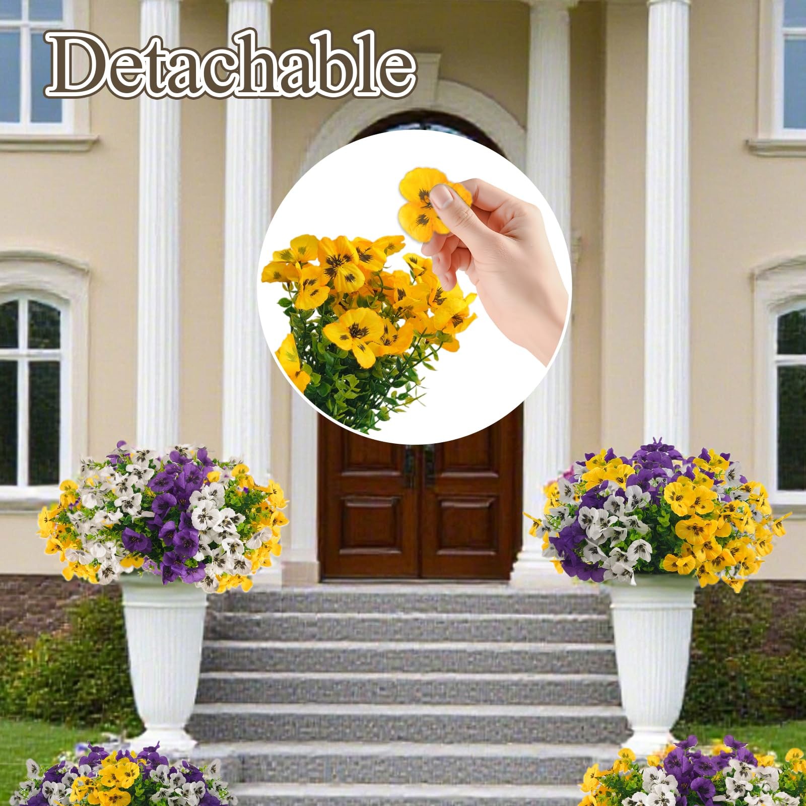 9 Artificial Pansy Flowers for Outdoors with Gift Box – UV-Resistant Fake Sil…