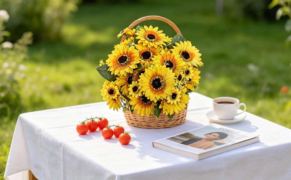 2 Pack 12’’Artificial Sunflower Bouquets – Faux Sunflower Stems with 5 Large