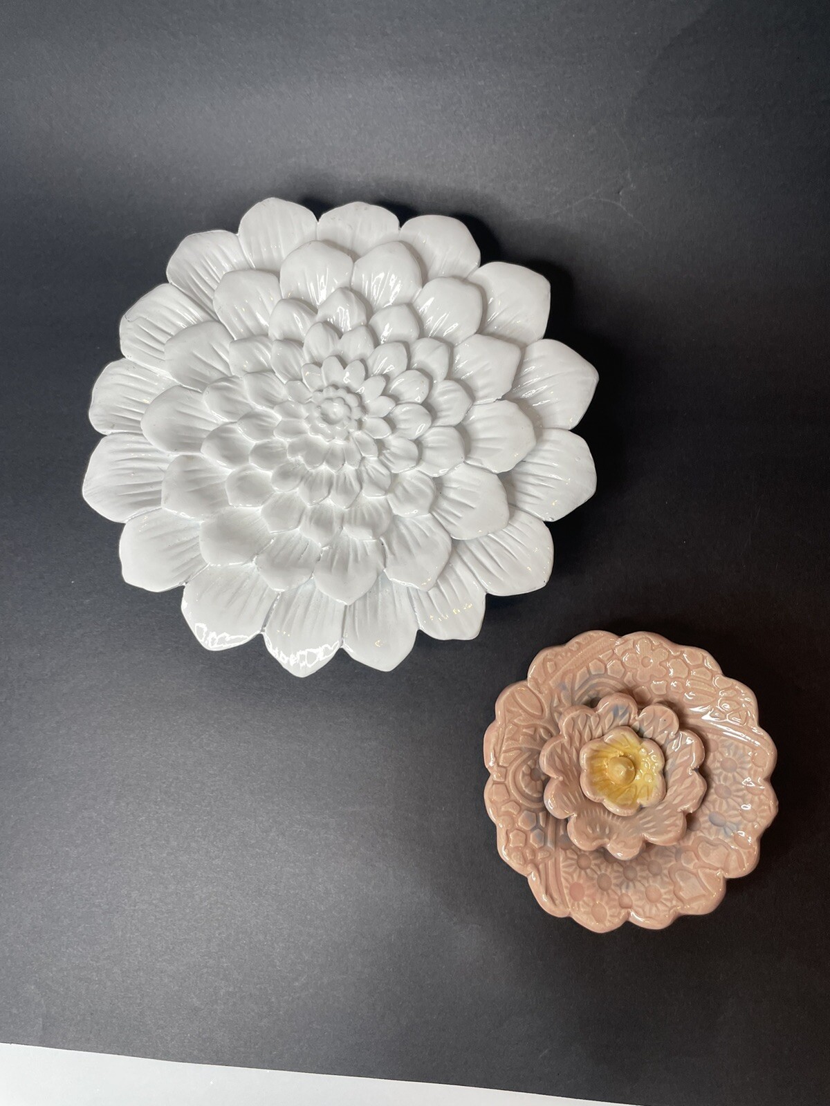 Ceramic Wall Art Flowers Rose 4.5” Peony Dusty Rose Pink Large White Mum 9”