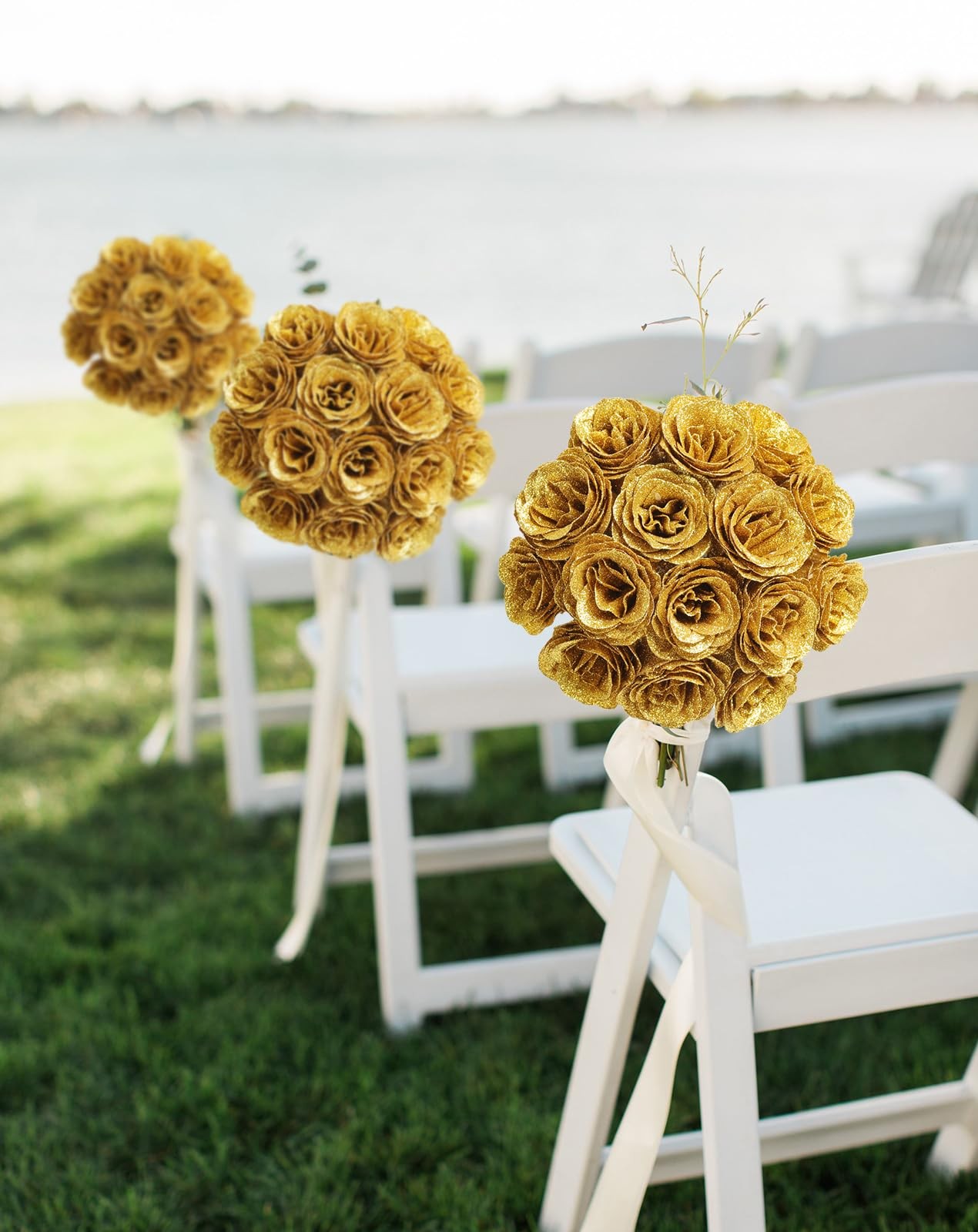 Rzoukler Gold Roses,30PCS Glitter Roses Bouquet Artificial Roses with Stems f…