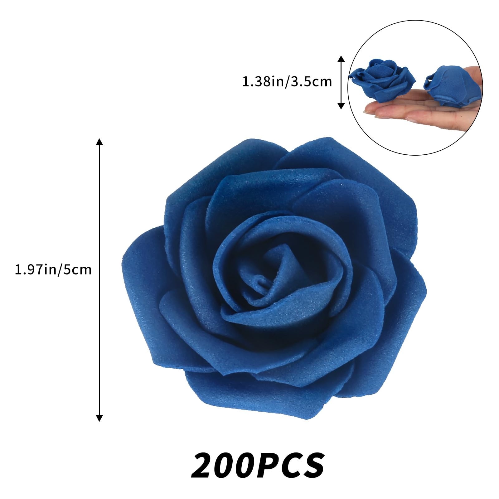 200PCS Navy Blue 1.97 In Foam Rose Heads Artificial Flowers For Craft