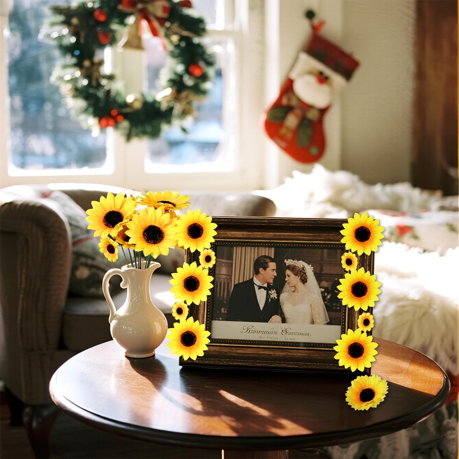 50pcs Artificial Sunflower Heads with 5.9in Iron Stems for Wreath Table Garde…